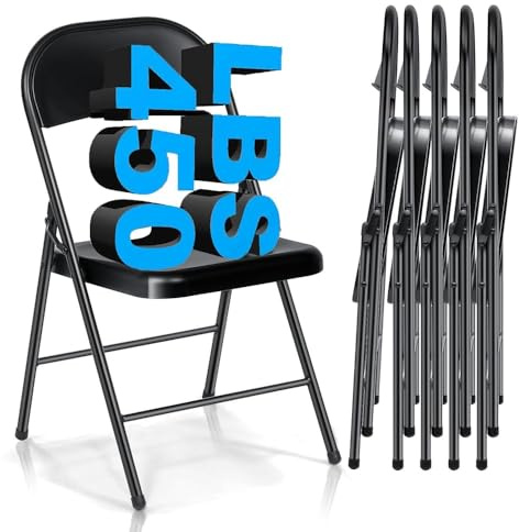 Asdsed Klappstuhl 6er Set, Wasserdicht Stabil Bequeme Klappstühle Esszimmer Klappbar Campingstuhl bis 160kg Gartenstuhl aus Metall & Kunsttoff für Balkon Küchen Außen, Schwarz