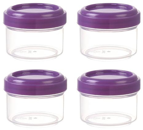 Petit Boite Alimentaire Réutilisable Lot de 4, Mini Pot Plastique de Conservation Bebe de 35ml avec Anti-Fuites Couvercle, Transparentes, Passe Lave-Vaisselle, Micro-Ondes, Congélateur (Violet)