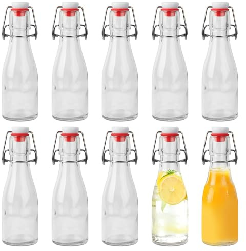 Nuangoo Set da 10 Bottiglie in Vetro da 150ml con Tappo Ermetico,Bottiglie Vetro,Bottiglie Riutilizzabili Bottiglie Vuote per Birra, Olio, Succhi, Soda (150ML)
