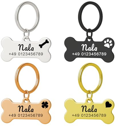 XMHome1 Stueck Hundemarke in Knochenform Gravur mit Name & Telefonnummer Personalisierter Haustieranhänger für Hunde, Katzen & Welpen Gold 40 * 20mm