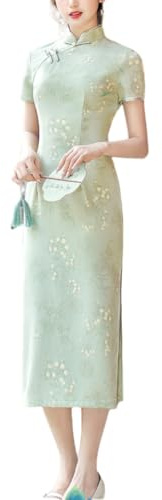 Robe Chinoise Qipao En Lin pour Femme, Style Rétro Élégant, Manches Courtes, Style Midi, Style Cheongsam, pour Occasions Spéciales, Cocktail, Robe Vintage Formelle, pour Mariage, Invité, Goûter