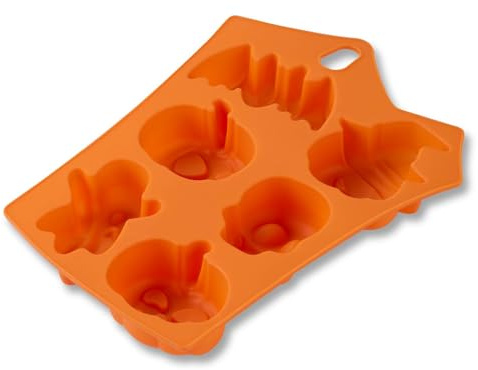 Zenker Stampo in Silicone per Mini Torte e Dolci, 6 Impronte a Tema Halloween, per Mini Torte, Cioccolato, Resistente al Calore e Gelo, Lavabile in Lavastoviglie, 23x17,5 cm