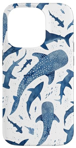 Whale Shark Pattern Ocean Blue Watercolor Sea Life Collage Case for iPhone 14 Pro