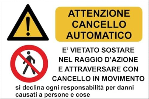 Cartello Cancello Automatico in Movimento Alluminio Dibond 3mm da Esterno con 4 Fori 30x20 cm (Cartello Cancello Automatico Tipo1, 30x20cm)