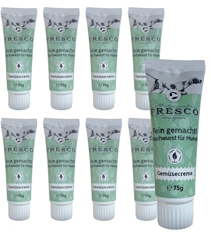 FRESCO Dog Gemüsecreme Hunde Tube 9x75g | Vegane Hundeleckerli getreidefrei | Vegan & zuckerfrei | Fettarme Hunde Leckerlis fürs Hundetraining | Mit Kartoffeln, Apfel & Karotten | Aus Deutschland