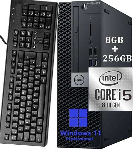 Dell Optiplex 7060 SFF Ordinateur de Bureau Intel Core i5-8500, 8 Go de RAM, SSD 256 Go, WiFi, Bluetooth, Clavier QWERTY américain, Windows 11 Pro (reconditionné)