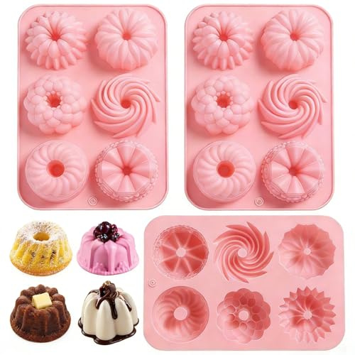 xzhouhe 3 mini stampi per gugelhupf in silicone, 6 cavità, in silicone, per dolci, muffin, brownie