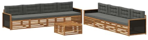 vidaXL Outdoor-Sofagarnitur 9 pcs Natur und Anthrazit Polyester, Garten Lounge Set, modernes Akazienholz Sofa, wetterfeste Möbel, Bequeme Terrassen Sitzgelegenheit