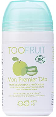 TOOFRUIT Mein Erster Deoroller Bio-zertifizierter Kinder Deoroller mit antibakteriellem BIO-Salbeiwasser und Feuchtigkeit absorbierendem Bambus-Extrakt (Apfel-Aloe Vera)