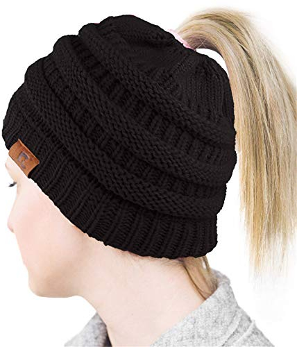 Chunky Cable Knit Slouchy Beanie Mit Zöpfen Loch Loop Strickmütze Wintermütze, trendige Unisex, dicke weiche warme Winter Mütze Cap
