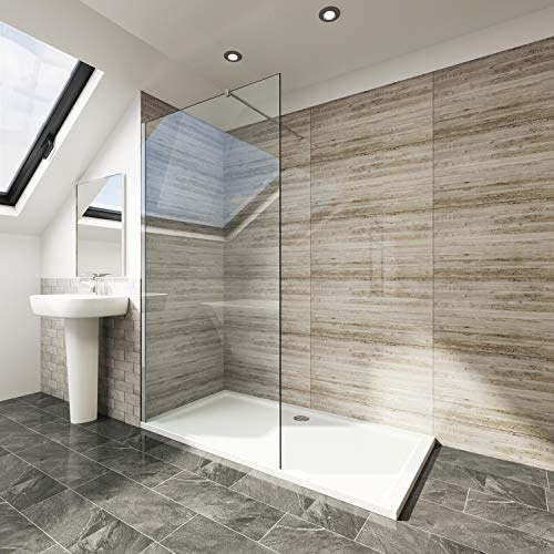 ELEGANT 760x1850mm Walk in Shower Enclosure Wet Room Screen Panel 6mm Tougheded Safety Glass with 1200x800mm Tray and Waste Trap