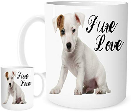Stoneys Badges Jack Russell Pure Love. 11oz Ceramic Mug, Featuring A Cute Jack Russell Dog