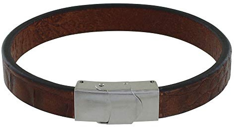 LES POULETTES BIJOUX - Mann Armband Breites Dunkelbraun Leder Krokodil Markierung