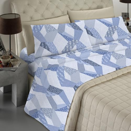 Banzaii - Completo Lenzuola Matrimoniale In Microfibra Made In Italy Con Angolo h 30 cm Miriam Blu