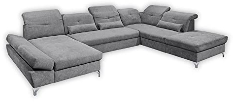 Stella Trading MELFI Wohnlandschaft in U-Form, Stoffbezug Dunkelgrau - Ausziehbares Sofa mit Schlaffunktion & Bettkasten - 350 x 73 (96) x 245 cm (B/H/T)