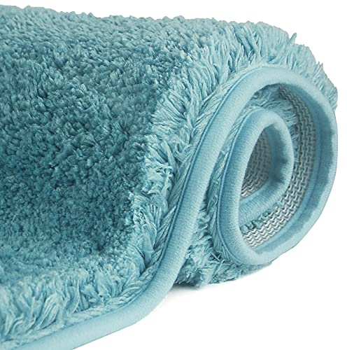 FCSDETAIL rutschfeste, Hochflor Badteppiche 60X90 cm, Maschinenwaschbare Badematte, Badvorleger mit Wasserabsorbierenden, Weichen Mikrofasern für Badewanne, Dusche und Badezimmer (Türkis)
