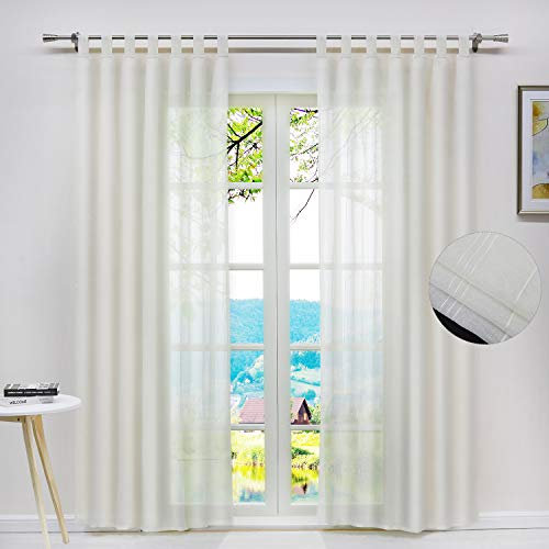 ESLIR Gardinen mit Schlaufen Vorhänge Leinen Gardinenschals Halbtransparent Schlaufenschal Wohnzimmer Beige #2 BxH 140x225cm 2 Stück