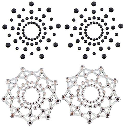 2 Paires Bijou de Seins, Cache tétons Nipples Strass Noirs