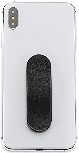 MOMOSTICK - DAS ORIGINAL! Handyhalterung und Griff für Smartphones und Tablets - Handy Ring für iPhone Samsung Huawei (Edelstahl - PU schwarz)