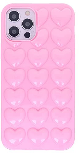 DMaos iPhone 12 Mini Case for Women, 3D Pop Bubble Heart Kawaii Gel Cover, Cute Girly for iPhone12 Mini 5.4 inch - Pink