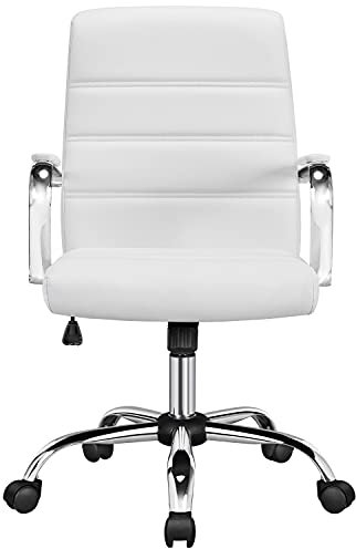 Yaheetech Chaise de Bureau Ergonomique Similicuir Hauteur Réglable Inclinable Fauteuil de Bureau Blanche