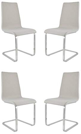 t m c s Tommychairs - 4er Set Freischwinger-Stühle LONDON mit hochfestem rechteckigem Gestell aus Stahl Sitzfläche aus mehrschichtigem Holz gepolstert mit Stoff in der Farbe Perlgrau bezogen