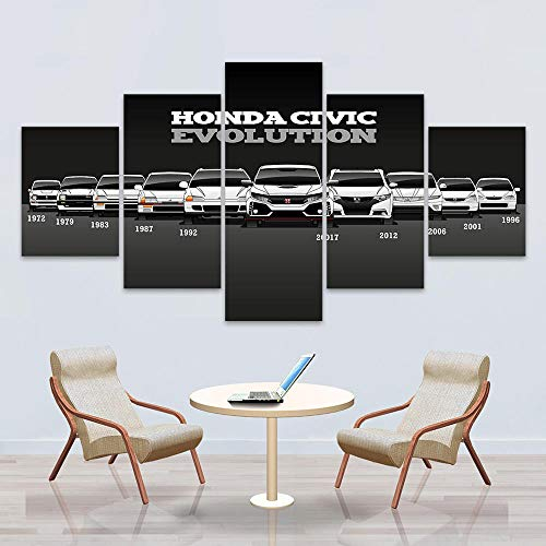 yuanjun Wanddekoration Design Wandbild 5 Teilig Premium Poster Stilvolles Set Mit Passenden Bilder Als Wohnzimmer Deko Bilderrahmen Leinwandbild Retro Honda Civic Autolackierung