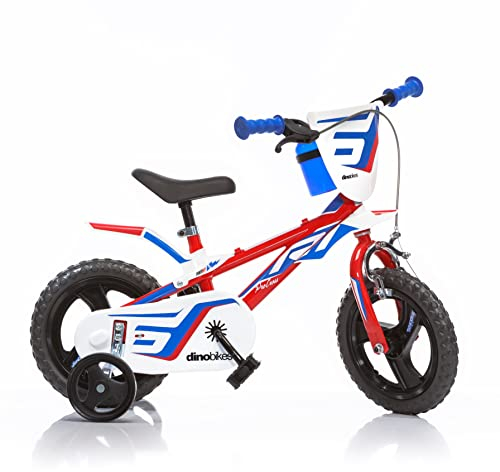 Dino Bikes Kinderfahrrad Jungen 12 Zoll mit 1 Bremse am Lenker Stützräder Rot Blau Weiss