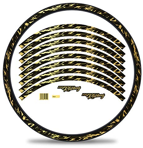 16-teiliges Set Felgenrandaufkleber Sticker für Fahrrad Felgen im Future Design Komplett Set für 27 29 für Rennrad Mountainbike MTB Laufrad RX027 (Gold Metallic, Matt)