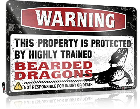 CakJuice Bearded Dragons Warnschild, lustige Metallschilder, Bartdrachen Zubehör, Eidechse Warnschild Blechschild 20,3 x 30,5 cm