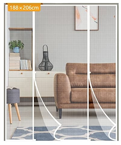 Yotache Fly Screen Door 188 x 206 cm, Reinforced Polyester Double Door Insect Fly Mesh for Sliding Door Patio Door Keep Fly Bug Out, White