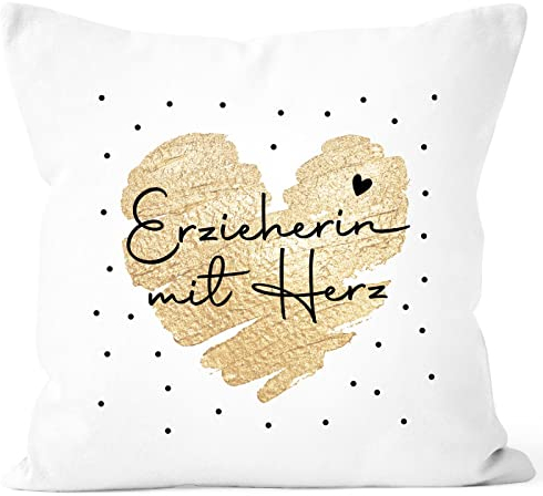 SpecialMe® Kissen-Bezug Herz Danke Geschenk Lieblingsmensch Alltagsheld Berufe Spruch Schrift Erzieherin mit Herz weiß 40cm x 40cm