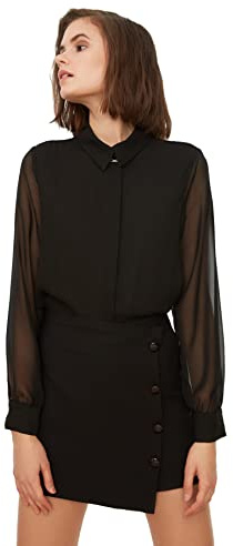 TRENDYOL Damen Black Crepe Behandelt Chiffon-Hemd Shirt (1er Pack)