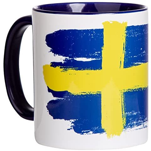 MUGSY Keramik Tasse, Schweden Flagge, 320ml, Skandinavien Design, robuste Kaffeetasse