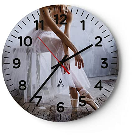 Modern Wanduhr Ballerina Ballett Studio 30x30cm Rund Klein Wand Uhr Glas Analog Zimmeruhren Küche Büro Wohnzimmer Glasuhr Wall Clock Dekoration Design Wanddekoration Küchenuhr C4AR30x30-4970