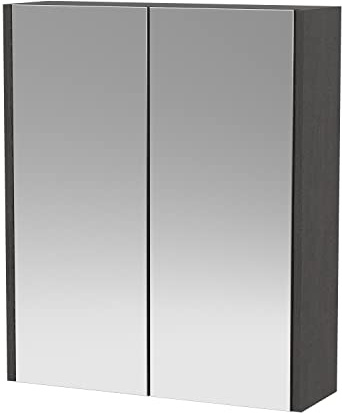 Hudson Reed NPF2217 Juno Modern Bathroom Wall Hung 2 Door Mirror Unit, 600mm, Woodgrain Graphite Grey