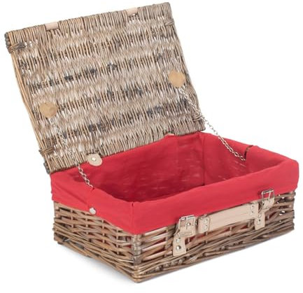 Red Hamper EH124R Wicker 35cm Antique Wash Split Willow Picnic Basket with Red Lining