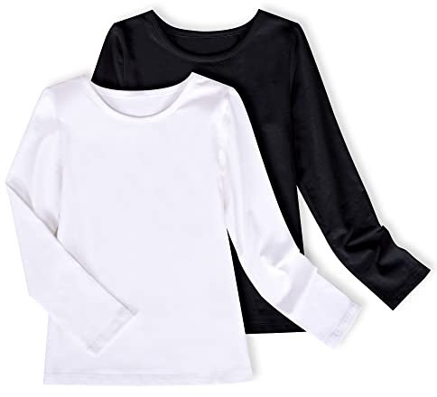 Sunny Fashion Girls 2 Pack Top Tee Shirt Long Sleeve White Black Casual School Age 9-10 Years