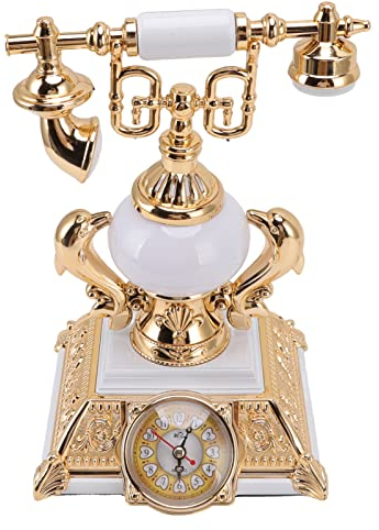 Fockety Retro-Telefonuhr, Vintage lauter Wecker Tischlampe mit warmem Licht, genaue Zeit, batteriebetrieben Antik altmodische Telefon Design Tischuhr für Arbeitszimmer Bauernhaus (8178-1)