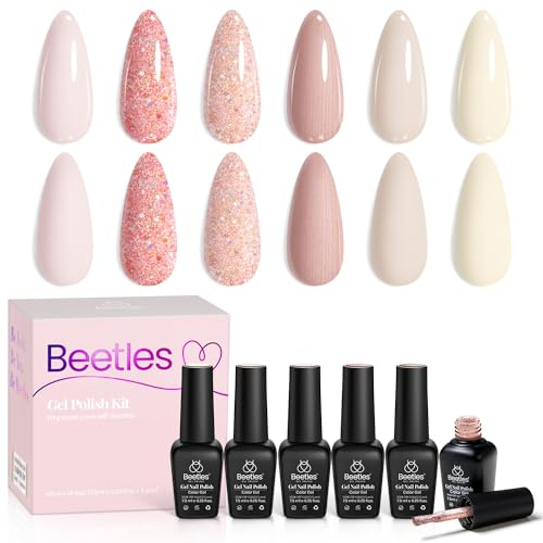 Beetles UV Nagellack Set - 6 Farben Glitzer Gel Nagel Set Nude Jelly Transparentes Nagellampe Gel Polish Nageldesigns LED Maniküre Set für Frauen Anfänger Nail Art