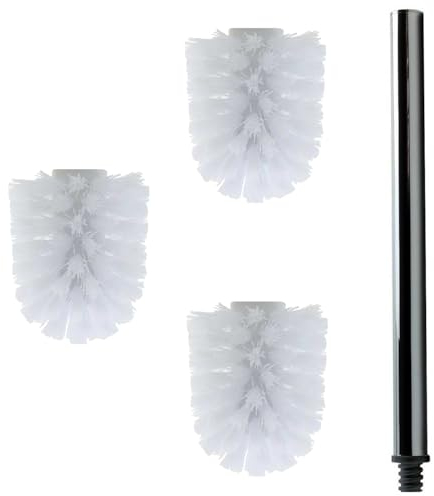 Daloual - 3 x Ersatz WC-Bürstenkopf Weiß Ø ca. 8 cm + 1 x Edelstahl-Griff 26,5 cm - Toiletten-Bürste - Klo-Bürste - WC-Besen - austauschbar - modernes Design - hochwertig - langlebig