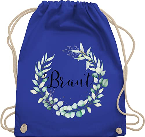 Turnbeutel Rucksack - JGA Junggesellenabschied Frauen - Braut - Blumenkranz Eukalyptus - Unisize - Royalblau - junggessellinnenabschied stoffbeutel jungesellinnenabschied frau tasche polterabend