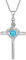 FJ Collier Croix pour Femme Argent Sterling 925 Collier Aigue-Marine Pendentif Pierre de Naissance Mars Collier Fleur de Rose Bijoux Cadeaux pour Femme Fille