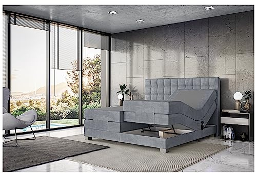 MEBLINI Boxspringbett Elektrisch Verstellbar - Gepolstert Doppelbett mit Matratzen und Toppers - Polsterbett - Bett mit Kopfteil - Edison - 160x200 - H3/Grau Samt