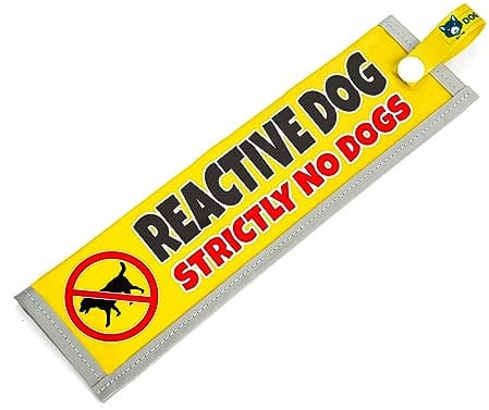 Dogkit Reactive Dog Strictly No Dogs Space Awareness Sleeve, Reflective, Waterproof, Double-Sided Slip-on for Lead (Yellow, No Dogs Sign)