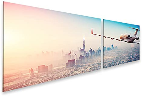 islandburner Bild auf Leinwand Private Jet Flugzeug Fliegen über Dubai Stadt Schöner Sonnenuntergang Li Private Bilder Wandbilder Poster ISEA-2K