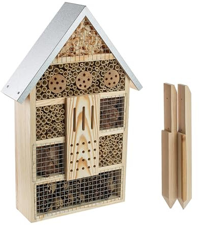 BOGATECO XXL Insektenhotel aus Naturholz & Metall, zum Aufhängen für Bienen, Marienkäfer, Florfliegen & Schmetterlinge (XXL - 57cm x 30cm x 11cm)