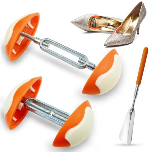 GZLCEU 1 paio di tenditori, estensori regolabili con 1 calzascarpe telescopico per tutti i tipi di scarpe, scarpe in pelle, stivali, tacchi alti, scarpe sportive, Colore: arancione., 7*4.5*2.2cm
