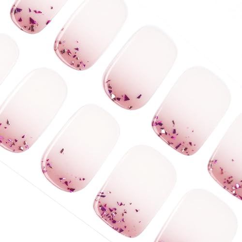 DANNI & TONI uv Gel Nagelfolien (Glitter Cascade) Rosa Abstufung Lila Pailletten Aufkleber Nagelsticker Nageldesign Nagelfolie Selbstklebend Wraps 28 Aufkleber