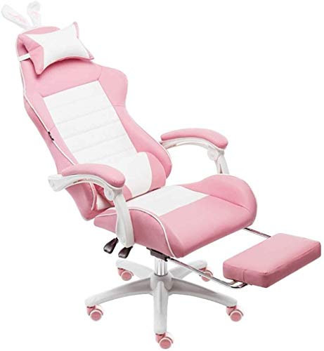 UsmAsk Office Chair Gaming Chair Ergonomic Video Gaming Office Chair Boss Chair PU Leather Bucket Seat Racing Desk Red Chairs with Lumbar Support (Color : Pink)